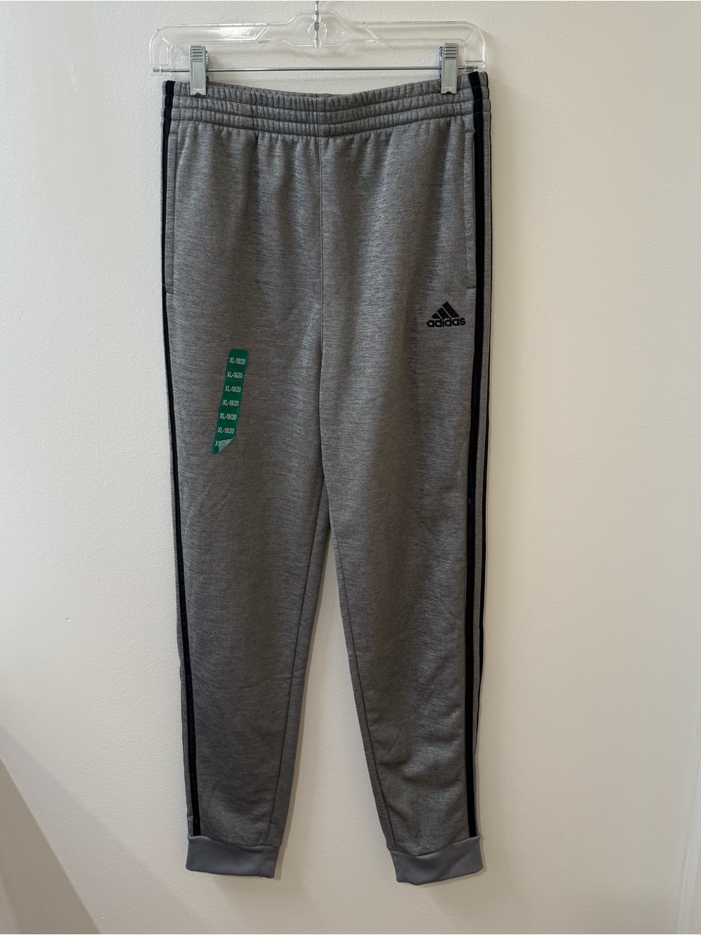 adidas Gray Kids Jogger Pants with Black Stripes - Size 18/20